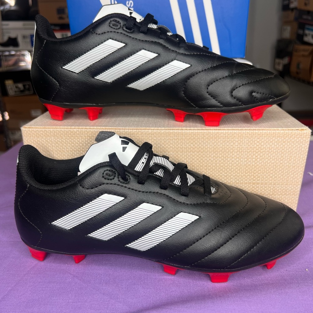 Adidas Black and White Cleats with Red Studs